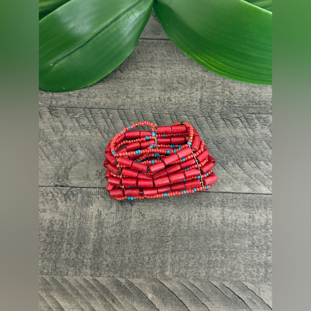 Red and Turquoise Beaded Bracelet